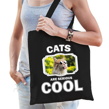 Katoenen tasje cats are serious cool zwart - katten/ gekke poes cadeau tas - Feest Boodschappentassen