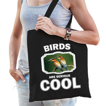 Katoenen tasje birds are serious cool zwart - vogels/ bijeneter vogel cadeau tas - Feest Boodschappentassen