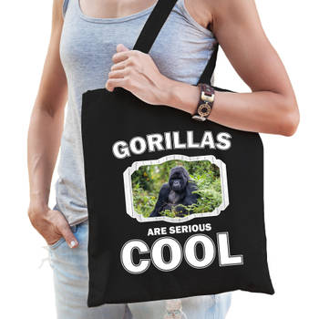 Katoenen tasje gorillas are serious cool zwart - gorilla apen/ gorilla cadeau tas - Feest Boodschappentassen