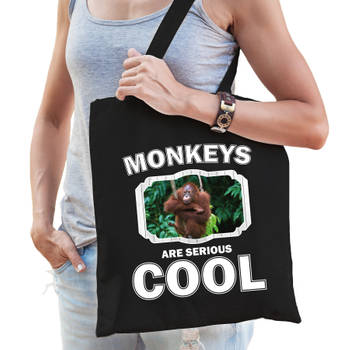 Katoenen tasje monkeys are serious cool zwart - Apen/ orangoetan cadeau tas - Feest Boodschappentassen