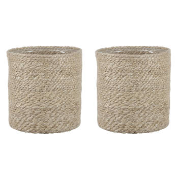 2x stuks naturel rotan planten pot mand van gedraaid jute/riet H18 en D18 cm - Plantenpotten