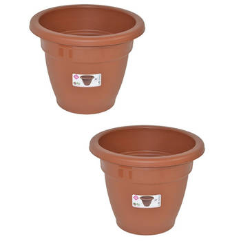 Set van 2x stuks terra cotta kleur ronde plantenpot/bloempot kunststof diameter 40 cm - Plantenpotten