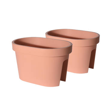 Set van 2x stuks balkon plantenpotten/bloempotten terracotta 40 x 25 cm ovaal van kunststof - Plantenpotten