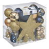 Set van 43x stuks kunststof kerstballen met ster piek champagne/blauw mix - Kerstbal