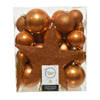 33x stuks kunststof kerstballen met ster piek cognac bruin (amber) - Kerstbal