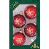 4x stuks luxe glazen kerstballen 7 cm rood met sneeuwvlok - Kerstbal