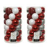 74x stuks kunststof kerstballen zilver/rood/wit 6 cm mat/glans/glitter - Kerstbal