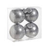 4x stuks kunststof kerstballen met glitter afwerking zilver 8 cm - Kerstbal