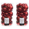 60x Kunststof kerstballen glanzend/mat/glitter rode kerstboom versiering/decoratie - Kerstbal