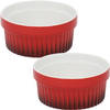 2x Creme brulee schaaltjes/bakjes rood 9 cm van porselein - Serveerschalen