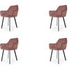 SET DEAL: 4 stuks Eetkamerstoel met armleuning Yurgan roze velvet eetstoel