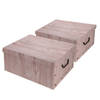 Set van 2x stuks opbergdoos/opberg box van karton met hout print bruin 37 x 30 x 16 cm - Opbergbox