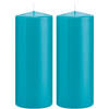 2x Kaarsen turquoise blauw 8 x 20 cm 119 branduren sfeerkaarsen - Stompkaarsen