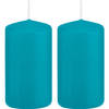 2x Kaarsen turquoise blauw 6 x 12 cm 40 branduren sfeerkaarsen - Stompkaarsen