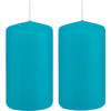 2x Kaarsen turquoise blauw 5 x 10 cm 23 branduren sfeerkaarsen - Stompkaarsen