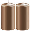 2x Kaarsen metallic koper 6 x 15 cm 58 branduren sfeerkaarsen - Stompkaarsen