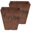 Set van 2x stuks bloempot/plantenpot vierkant van gerecycled kunststof terra bruin D30 en H30 cm - Plantenbakken