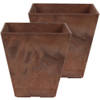 Set van 2x stuks bloempot/plantenpot vierkant van gerecycled kunststof terra bruin D15 en H15 cm - Plantenbakken