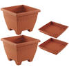 2x stuks vierkante plantenbakken terra cotta met opvangschaal 40 x 40 x 31 cm - Plantenbakken