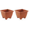 Hega Hoger Plantenbak/bloempot Lima - 2x - terracotta - vierkant - kunststof - 35x35x28 cm - planten pot - Plantenbakken