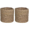 2x stuks naturel bruin rotan planten pot mand van gedraaid jute/riet H20 en D20 cm - Plantenpotten