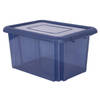 Kunststof opbergbox/opbergdoos donkerblauw transparant L58 x B44 x H31 cm stapelbaar - Opbergbox