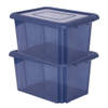 2x stuks kunststof opbergboxen/opbergdozen donkerblauw transparant L58 x B44 x H31 cm stapelbaar - Opbergbox
