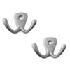 2x Zilvere garderobe haakjes / jashaken / kapstokhaakjes aluminium dubbele haak 4,2 x 5,0 cm - Kapstokhaken