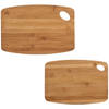 2x Rechthoekige bamboe houten snij/serveerplanken met ophangoog 26 en 34 cm - Snijplanken
