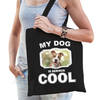Katoenen tasje my dog is serious cool zwart - Staffordshire bull terrier honden cadeau tas - Feest Boodschappentassen