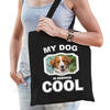 Katoenen tasje my dog is serious cool zwart - Kooiker honden cadeau tas - Feest Boodschappentassen