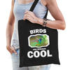 Katoenen tasje birds are serious cool zwart - vogels/ kolibrie vogel cadeau tas - Feest Boodschappentassen