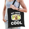 Katoenen tasje my dog is serious cool zwart - Golden retriever honden cadeau tas - Feest Boodschappentassen