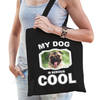 Katoenen tasje my dog is serious cool zwart - mopshond honden cadeau tas - Feest Boodschappentassen