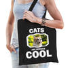 Katoenen tasje cats are serious cool zwart - katten/ gekke poes cadeau tas - Feest Boodschappentassen