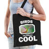 Katoenen tasje birds are serious cool zwart - vogels/ kolibrie vogel cadeau tas - Feest Boodschappentassen