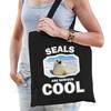 Katoenen tasje seals are serious cool zwart - zeehonden/ witte zeehond cadeau tas - Feest Boodschappentassen