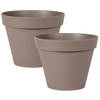 2x stuks bloempotten Toscane kunststof taupe D30 x H26 cm - Plantenpotten