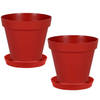 Set van 2x stuks bloempotten Toscane kunststof rood D30 x H26 cm inclusief onderschalen D23 cm - Plantenpotten