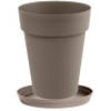 Bloempot Toscane kunststof taupe D44 x H53 cm inclusief onderschaal D35 cm - Plantenpotten