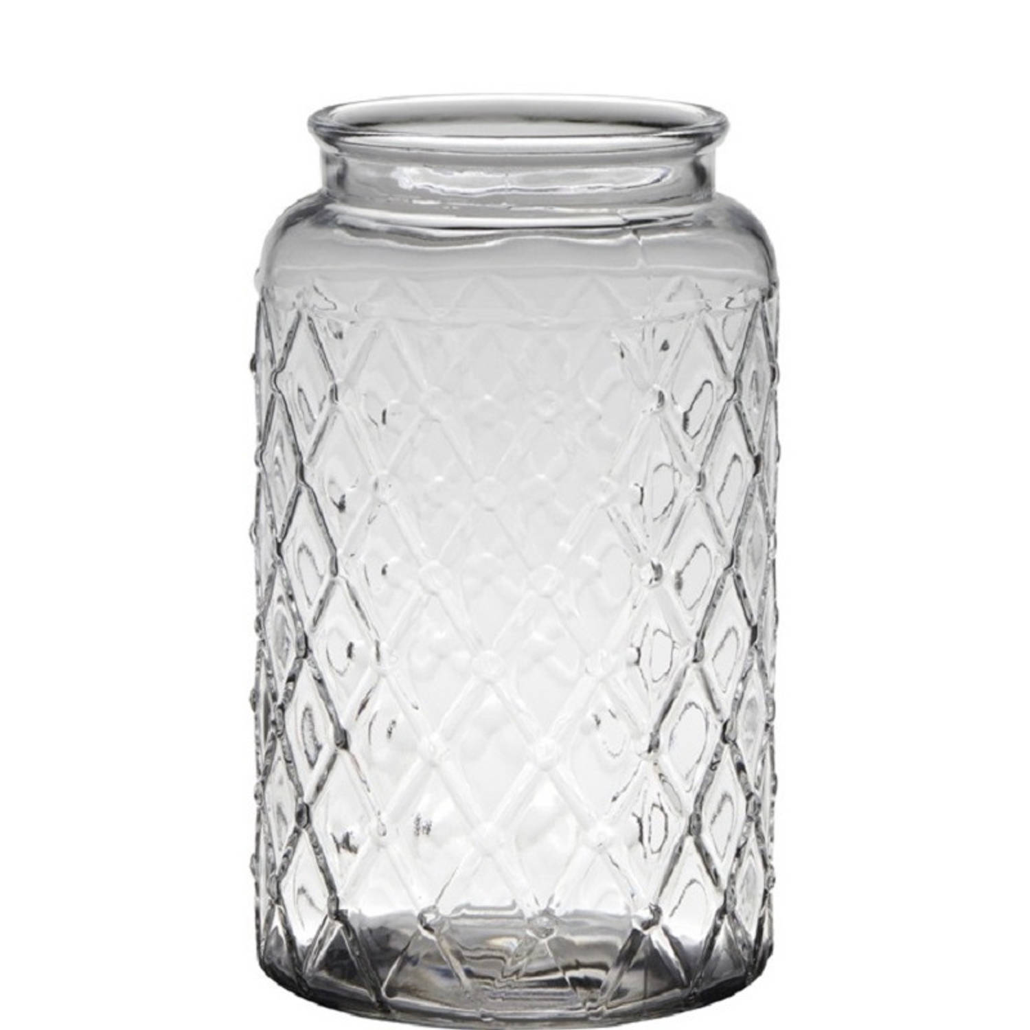 Transparante Bloemenvaas Met Ruitjesprint Van Glas 26,5 X 16 Cm Vazen