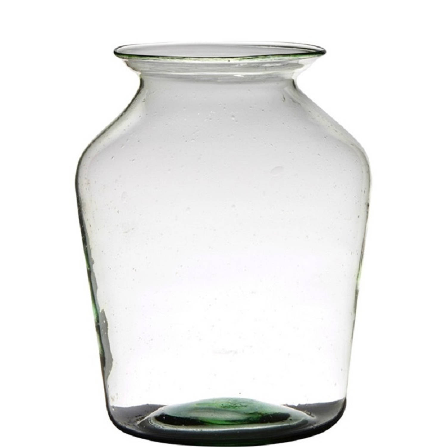 Transparante luxe grote stijlvolle vaas/vazen van gerecycled glas 36 x 24 cm - Bloemen/boeketten vaas voor binnen gebruik