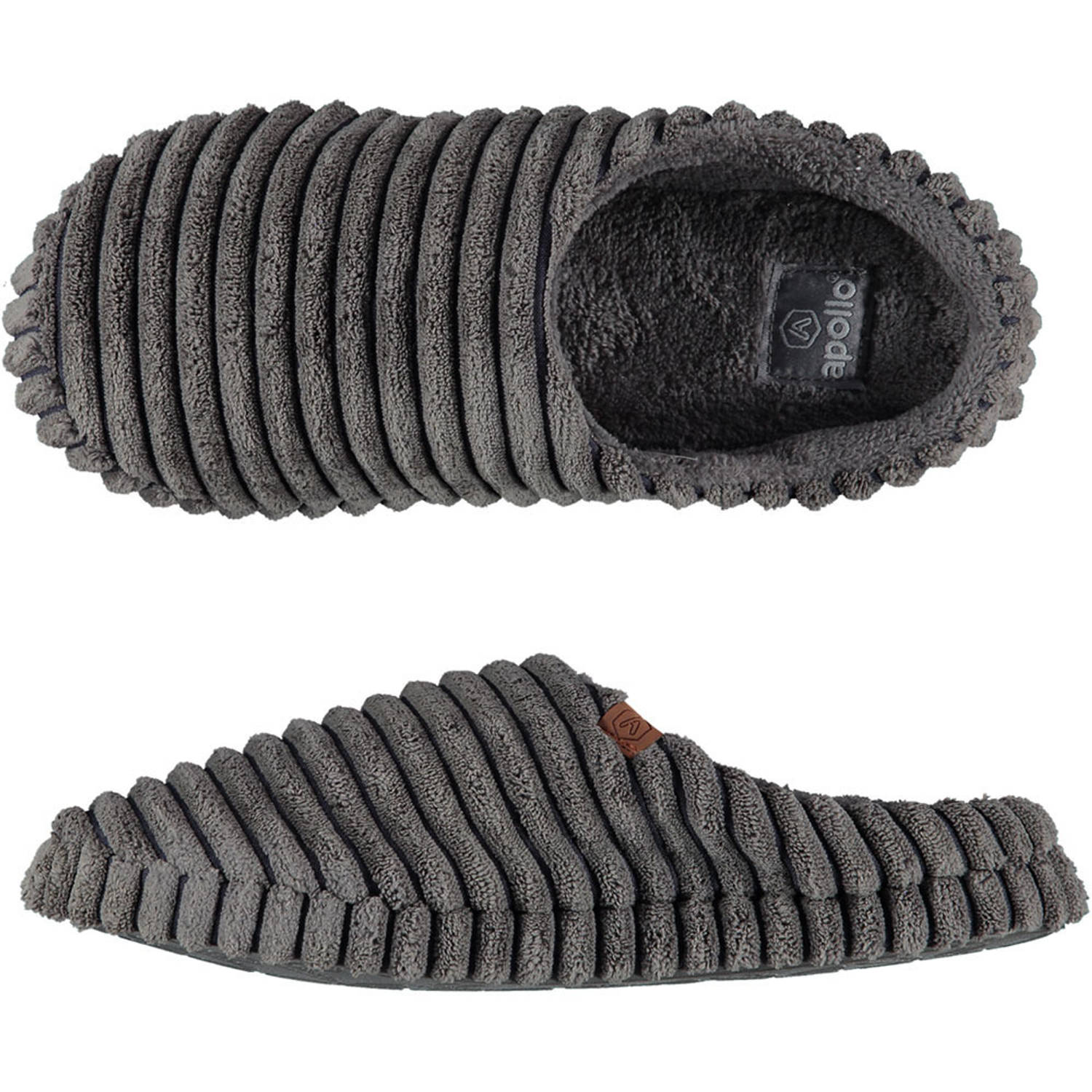 Apollo Heren instap slippers pantoffels ribstof grijs maat 41-42 Sloffen volwassenen