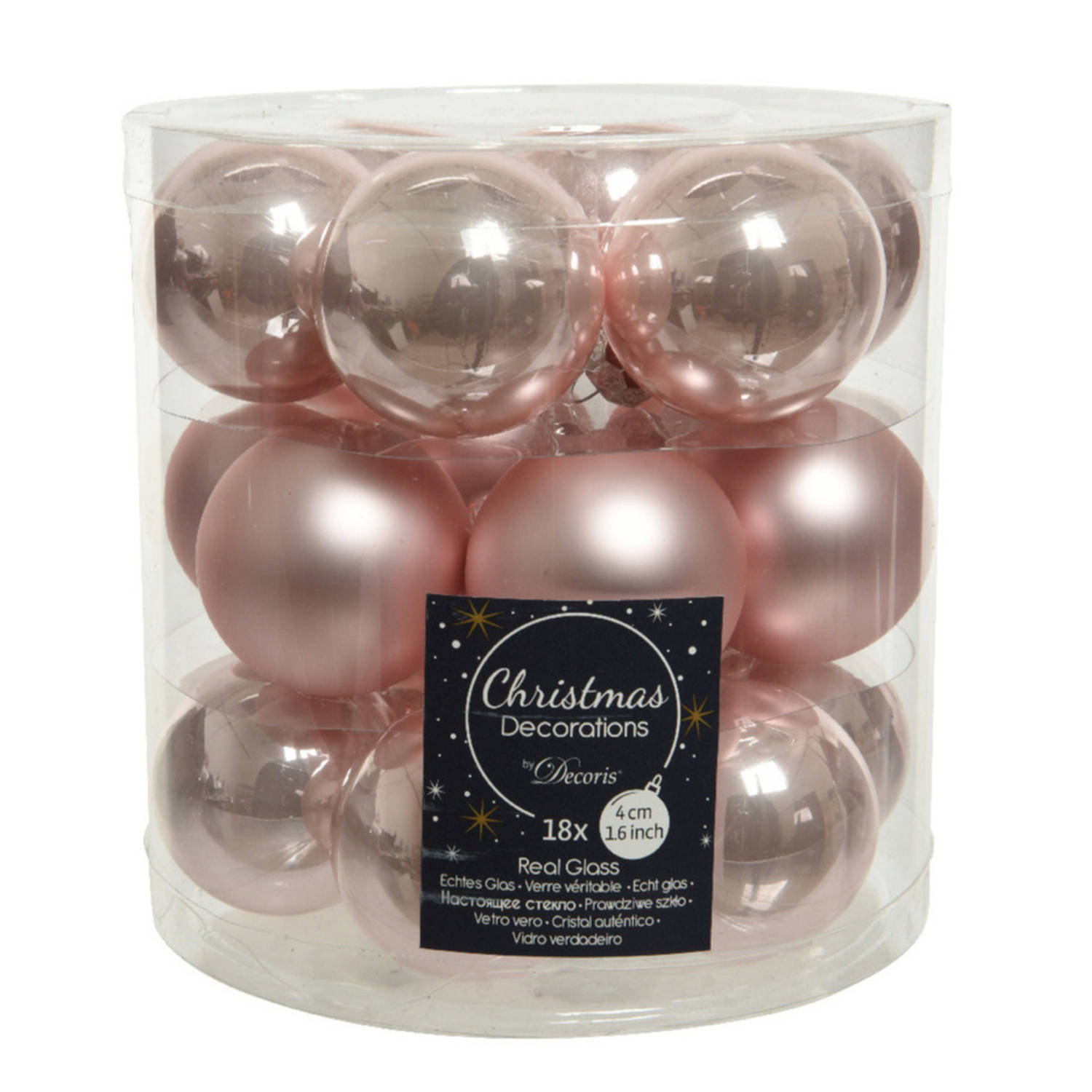 18x Stuks Kleine Glazen Kerstballen Lichtroze (Blush) 4 Cm Mat/glans - Kerstbal