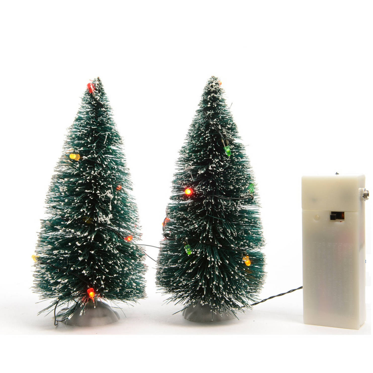 2x Stuks Kerstdorp Onderdelen Miniatuur Boompjes Met Gekleurde Verlichting 15 Cm Kerstdorpen