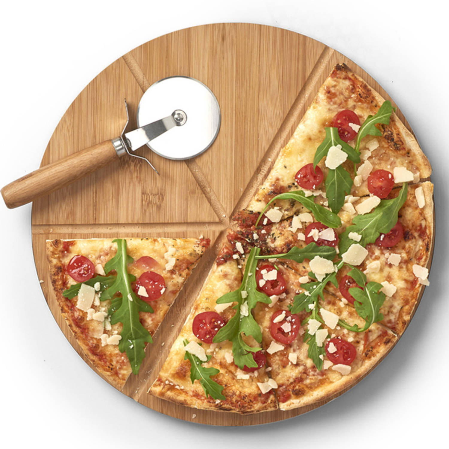 2x Houten Snij-serveerplanken Voor Pizza 32 Cm Incl. Mes Snijplanken
