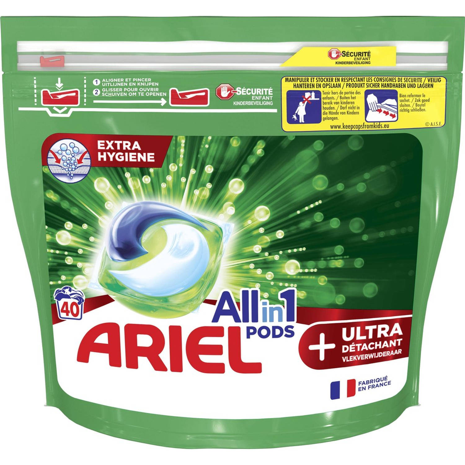 Ariel All in 1 Wasmiddel Pods + Ultra Vlekverwijderaar - 40 Wasbeurten - Voordeelverpakking