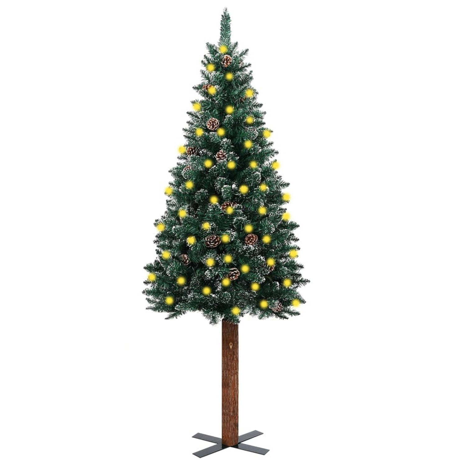 vidaXL Kerstboom met LED en hout en sneeuw smal 150 cm groen