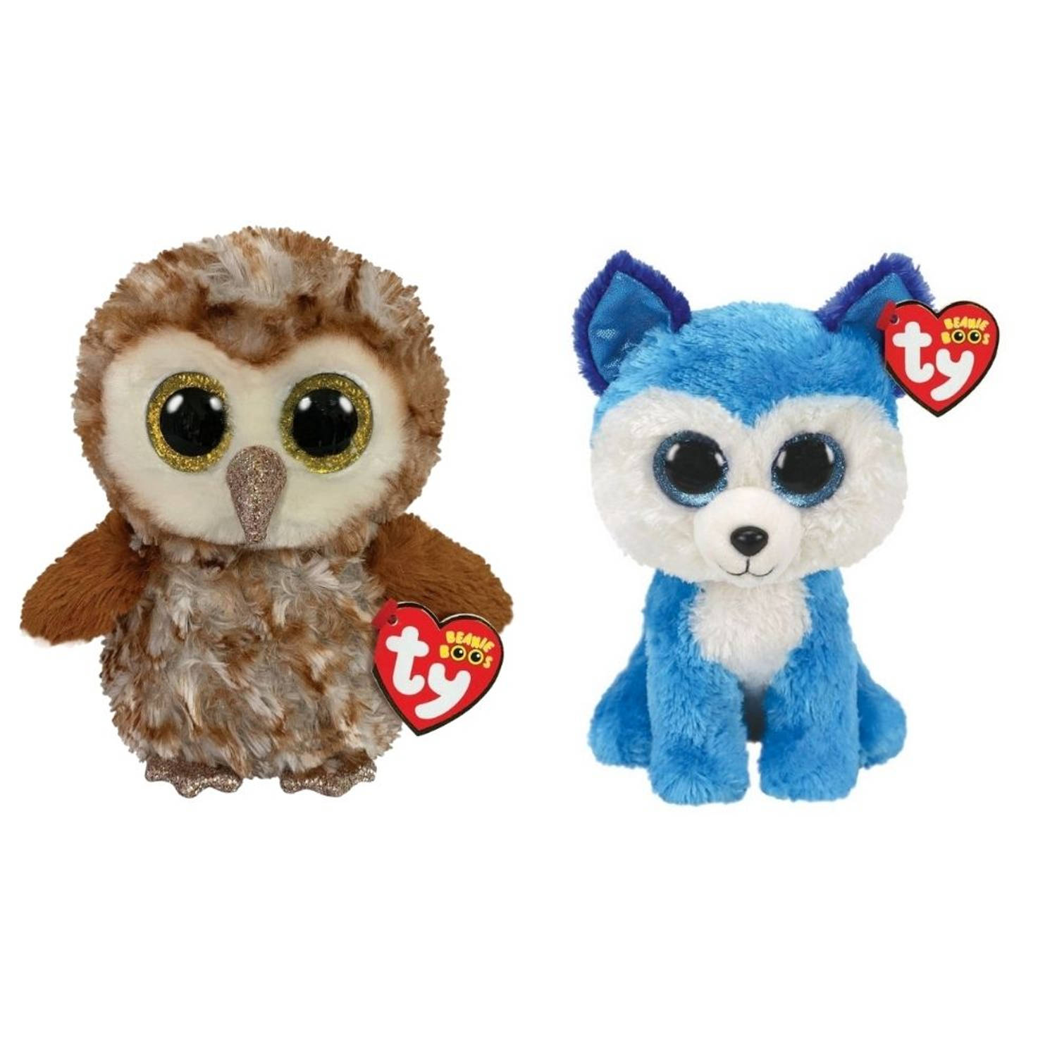 Ty - Knuffel - Beanie Boo&apos;s - Percy Owl & Prince Husky