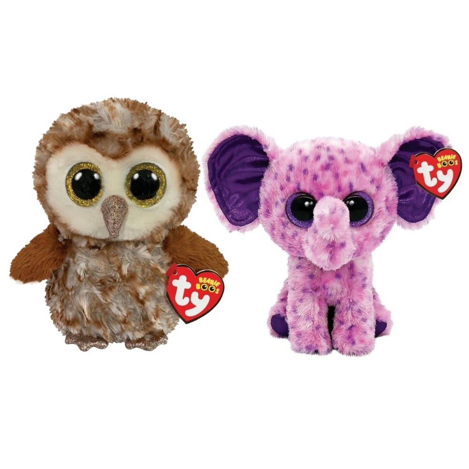 Ty - Knuffel - Beanie Boo's - Percy Owl & Eva Elephant